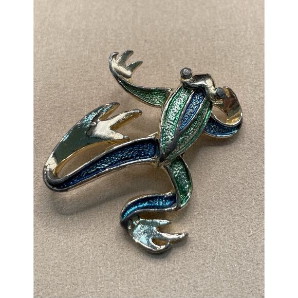 Vintage Signed Gerry Jumping Frog Brooch Pin. Bright Blue and Green. Whimsical! - Picture 1 of 6